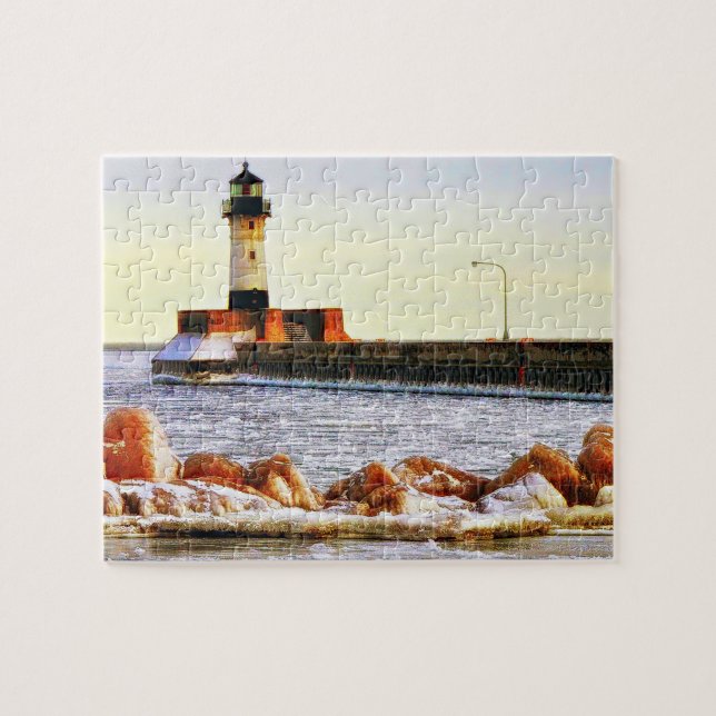 Lighthouse Winter, Duluth Minnesota Pussel (Horisontell)
