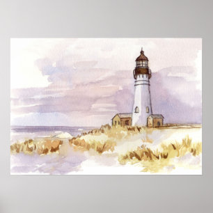 Lighthouse Winter Snö Michigan Ocean Ice Poster