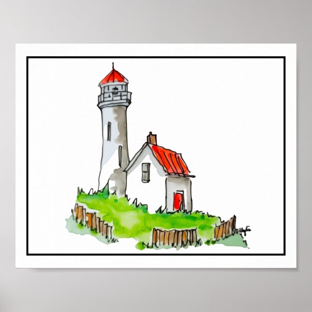 Lighthouse With Red Roof Poster (Framsidan)