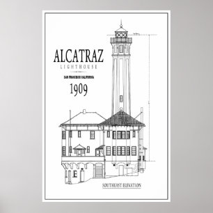 LIGHTHUSE in ALCATRAZ ISLAND ARCHITECTURE TECKNING Poster
