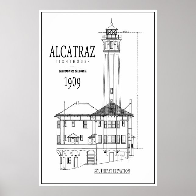 LIGHTHUSE in ALCATRAZ ISLAND ARCHITECTURE TECKNING Poster (Framsidan)