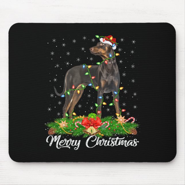 Lighting Julafton Matching Santa Hat Doberman Pins Musmatta (Framsidan)