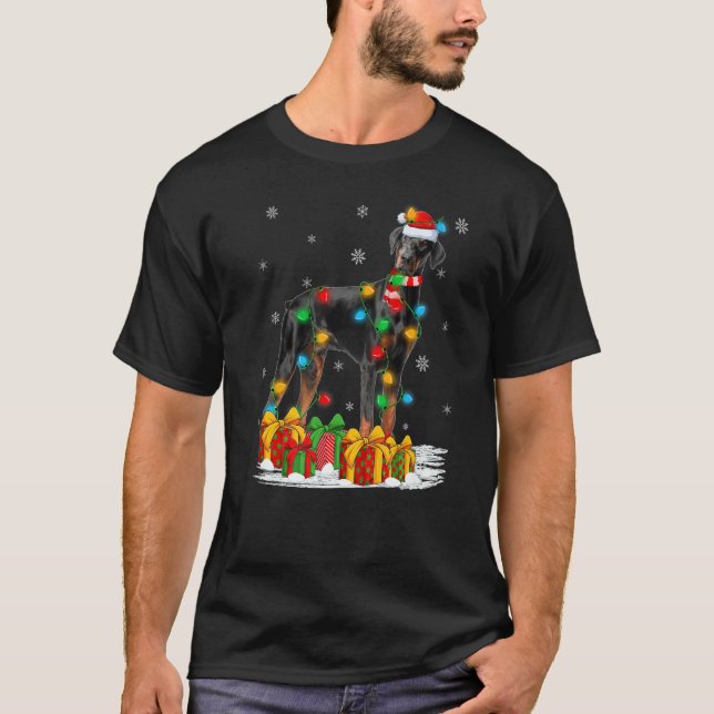 Lighting Julafton Santa Doberman Pinscher Hund Chr T Shirt (Framsida)