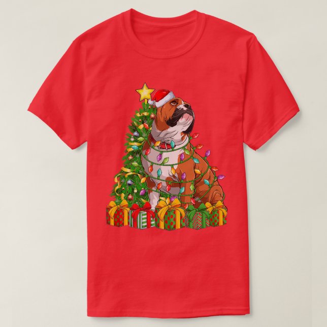 Lighting Julafton Träd Matching Santa English Bull T Shirt (Design framsida)