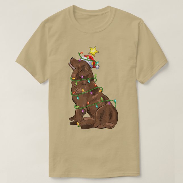 Lighting Julafton Träd Matching Santa Newfoundland T Shirt (Design framsida)
