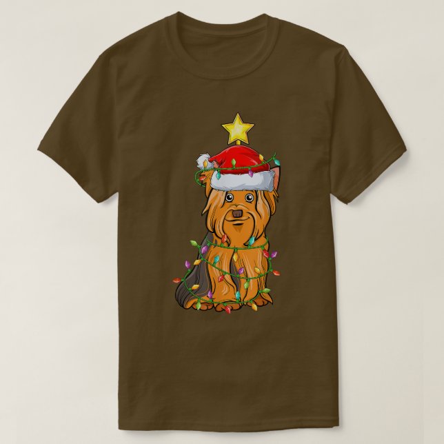 Lighting Julafton Träd Matching Yorkshire Terrier  T Shirt (Design framsida)