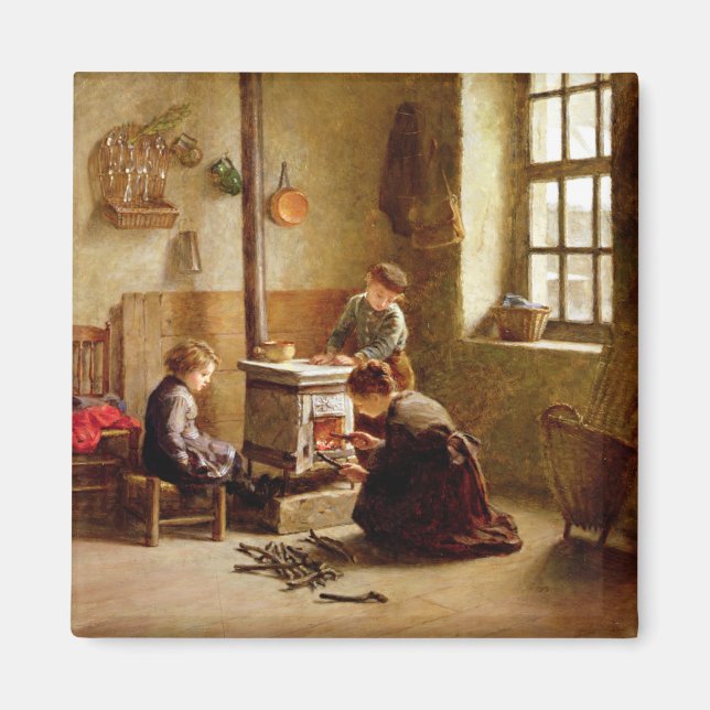 Lighting the Stove, 1886 (olja på panelen) Magnet (Framsidan)
