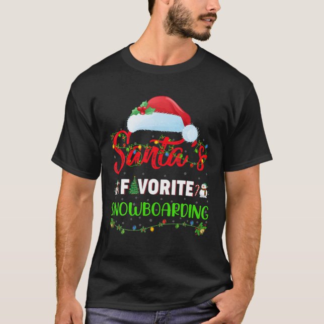 Lighting Xmas Santa's Favorite Snowboarding Christ T Shirt (Framsida)
