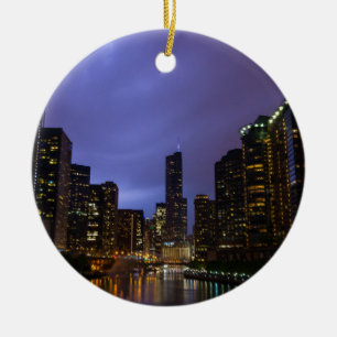 Lightning Over Chicago River Julgransprydnad Keramik