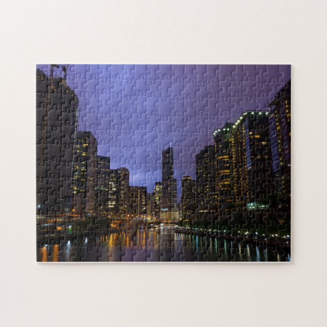 Lightning Over Chicago River Pussel (Horisontell)