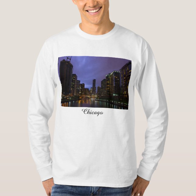 Lightning Over Chicago River T Shirt (Framsida)