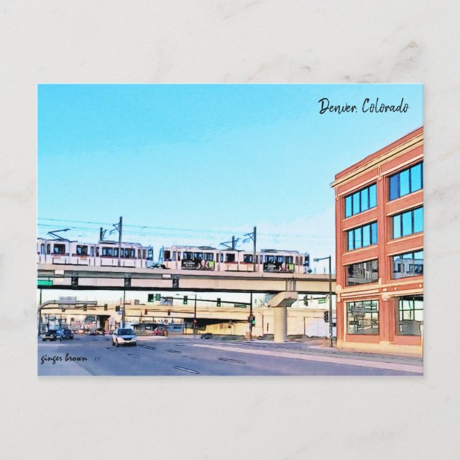 LightRail, I-25, Broadway Station, Denver, CO Vykort (Framsida)