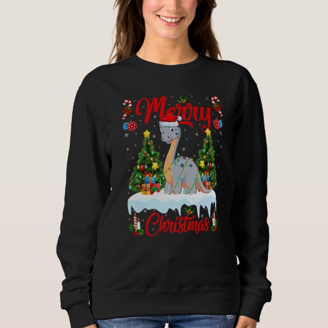 Lights Xmas Tree Santa Diplodocus Dinosaur Christm T Shirt (Framsida)