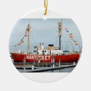 Lightship Nantucket med härlig flaggor Julgransprydnad Keramik
