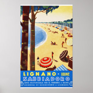 Lignano Italien Vintage resor Poster återställd