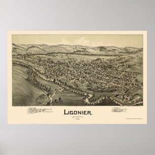 Ligonier panorama- karta för PA - 1900 Poster