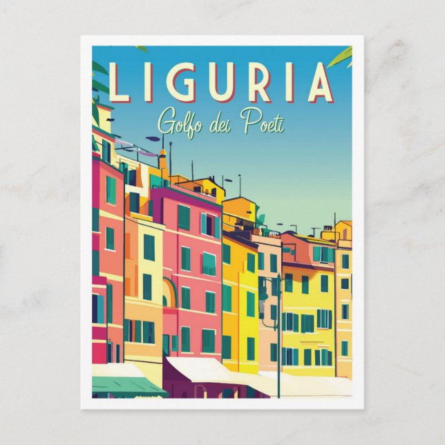 Ligurien Italien Artwork Travel Ställe Illustratio Vykort (Framsida)