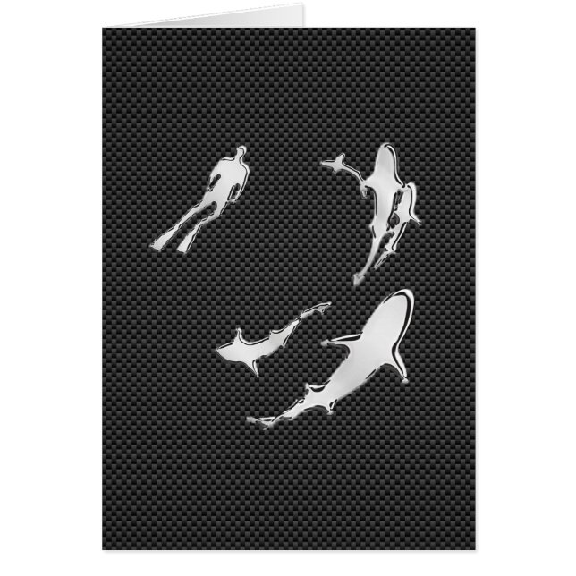 Lik dykare för krom med hajar på kolfiber hälsningskort (Framsidan)