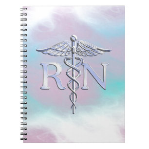 Lik RN-Caduceus för krom i morpärlastil Anteckningsbok Med Spiral