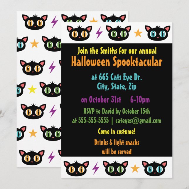 Lil Black Kattunge Inbjudningar (Fram/baksida)