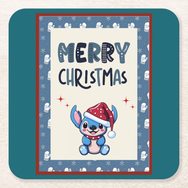 Lil Blue Cutie säger "God jul" Underlägg Papper Kvadrat (Framsidan)