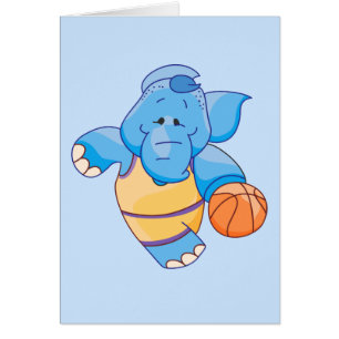 Lil Blue Elephant Basketball Blank Card OBS Kort