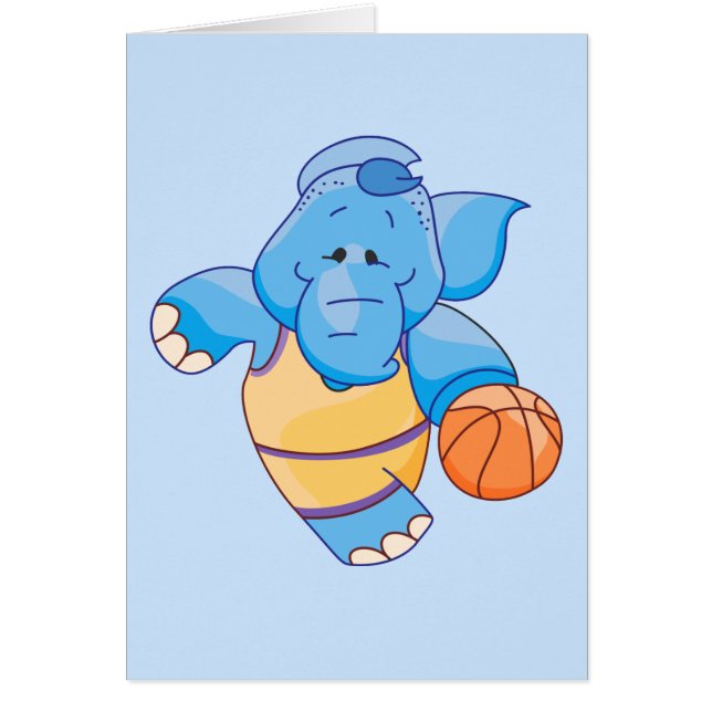 Lil Blue Elephant Basketball Blank Card OBS Kort (Framsidan)