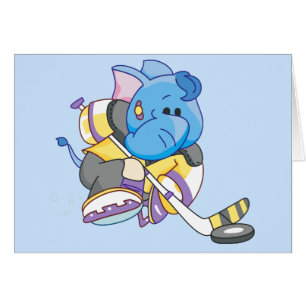 Lil Blue Elephant Hockey Blank Card OBS Kort