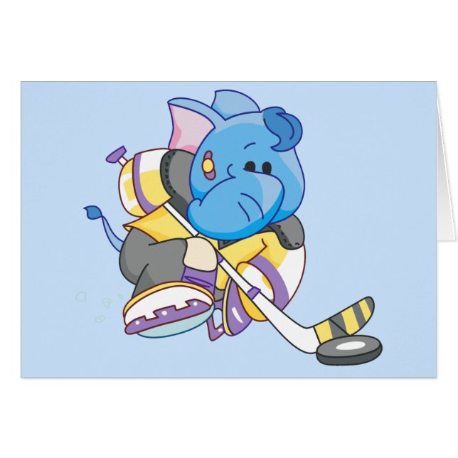 Lil Blue Elephant Hockey Blank Card OBS Kort (Framsidan Horizontal)