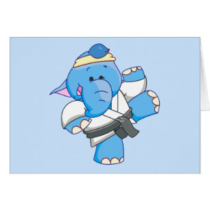 Lil Blue Elephant Karate Blank Card OBS Kort