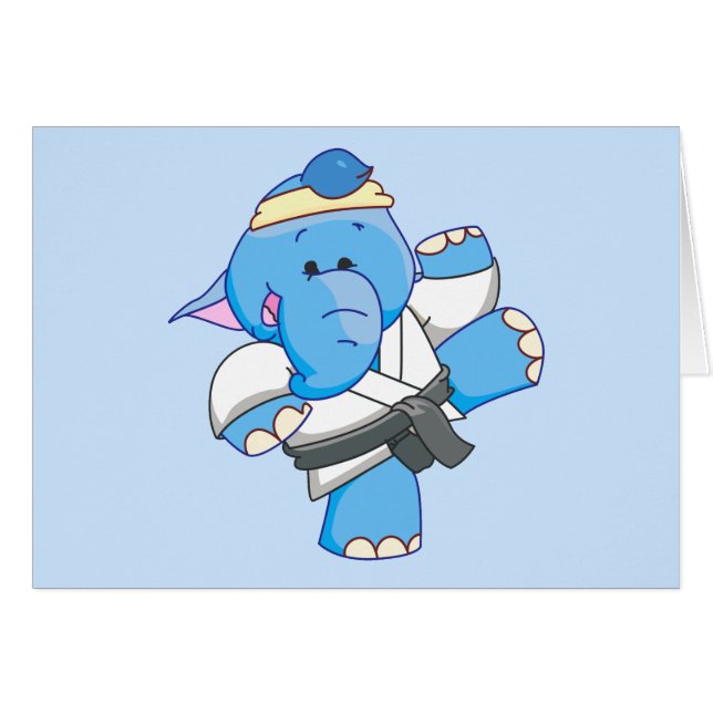 Lil Blue Elephant Karate Blank Card OBS Kort (Framsidan Horizontal)