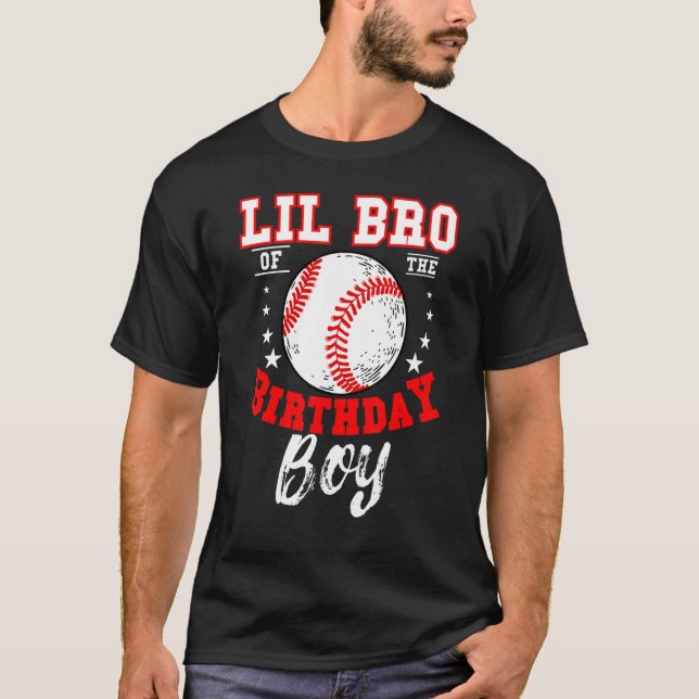 Lil Bro of the Birthday Boy Baseball Theme Bday T Shirt (Framsida)