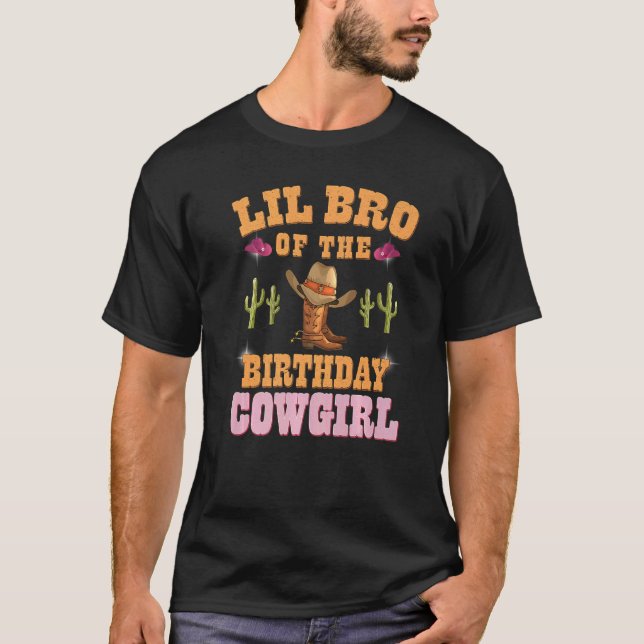 Lil Bro of the Birthday Cowgirl Western Thabel Bda T Shirt (Framsida)
