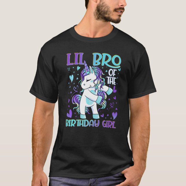 Lil Bro of the Birthday Girl Floss Unicorn Litt T Shirt (Framsida)