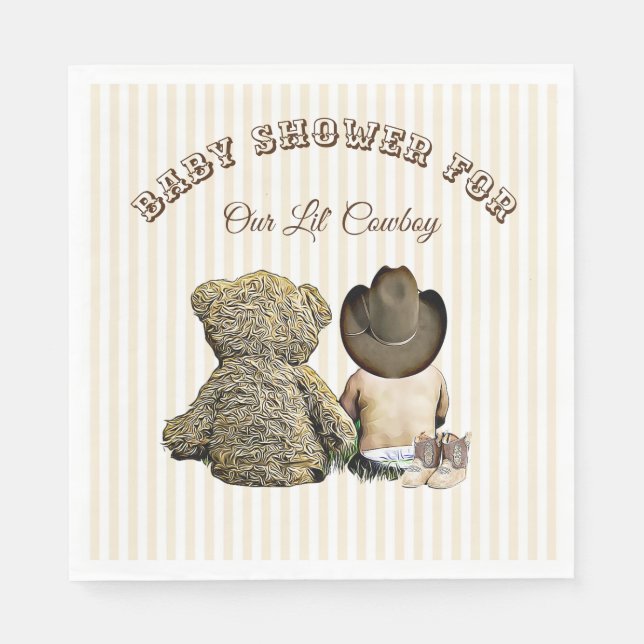 Lil Cowboy och Nalle Baby Shower Napkins Pappersservett (Framsidan)