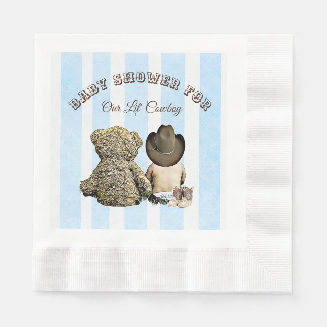 Lil Cowboy och Nalle Baby Shower Napkins Pappersservett (Framsidan)