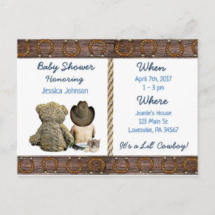 Lil Cowboy Pojke och Nalle Baby Shower Inbjudan Vykort