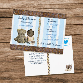 Lil Cowboy Pojke och Nalle Baby Shower Inv. Inbjudan Vykort