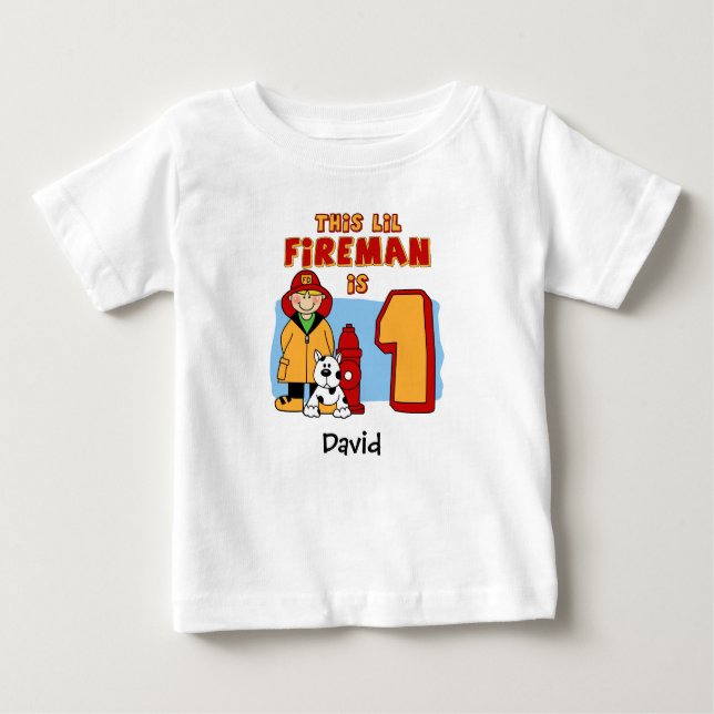 Lil Fireman 1:a födelsedagen Baby T-Shirt (Framsida)