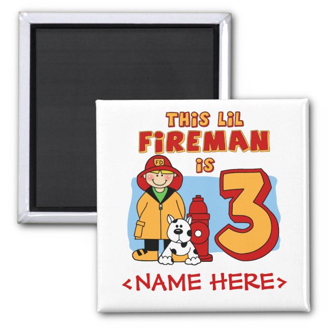 Lil Fireman 3:e födelsedagen Magnet (Framsidan)