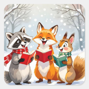 Lil Forest Animals sjunger julafton Sång Fyrkantigt Klistermärke