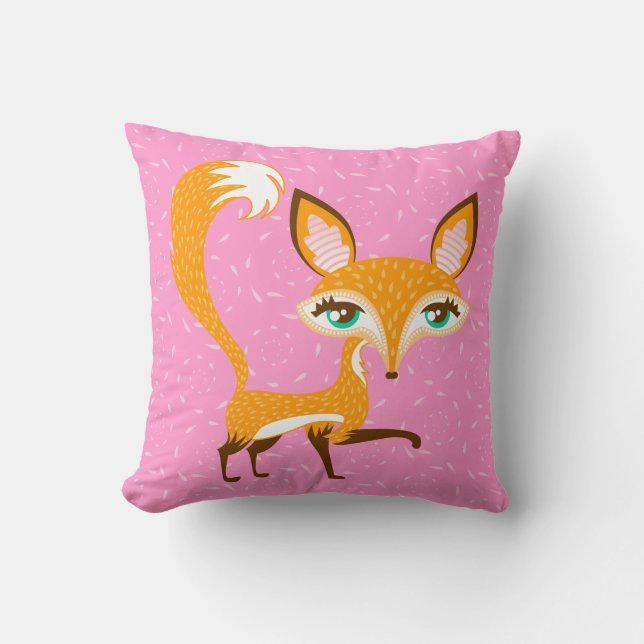 Lil Foxie - gullig flickaktigt rävdekorativ kudde (Framsida)