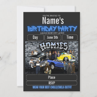 Lil Homies Birthday Invitation, Cholo 90s Theme  Inbjudningar