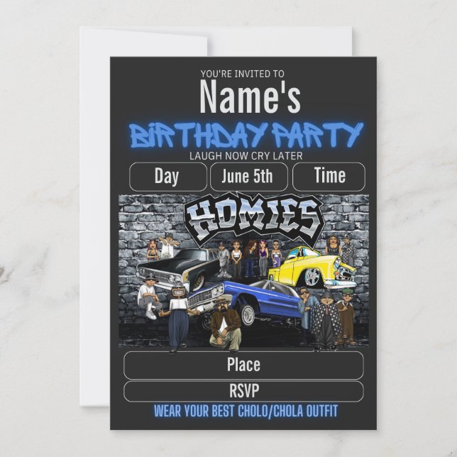 Lil Homies Birthday Invitation, Cholo 90s Theme  Inbjudningar (Framsida)
