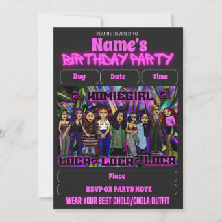 Lil Homies Chicanas Party Invitation 90s Theme Inbjudningar