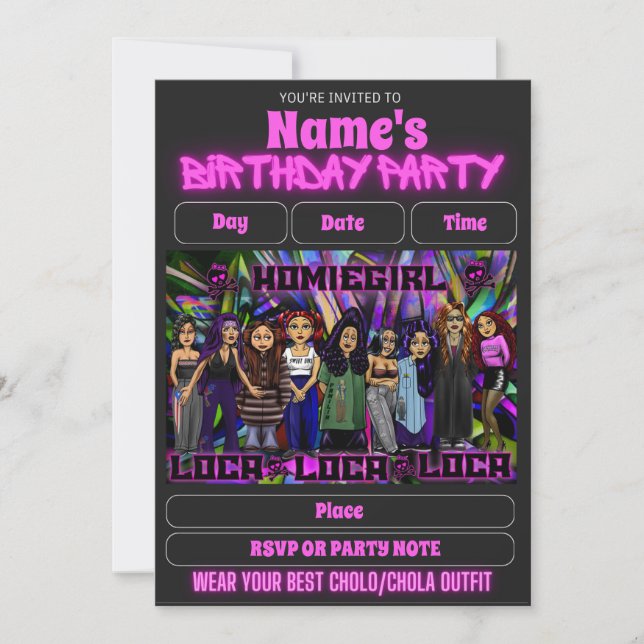 Lil Homies Chicanas Party Invitation 90s Theme Inbjudningar (Framsida)