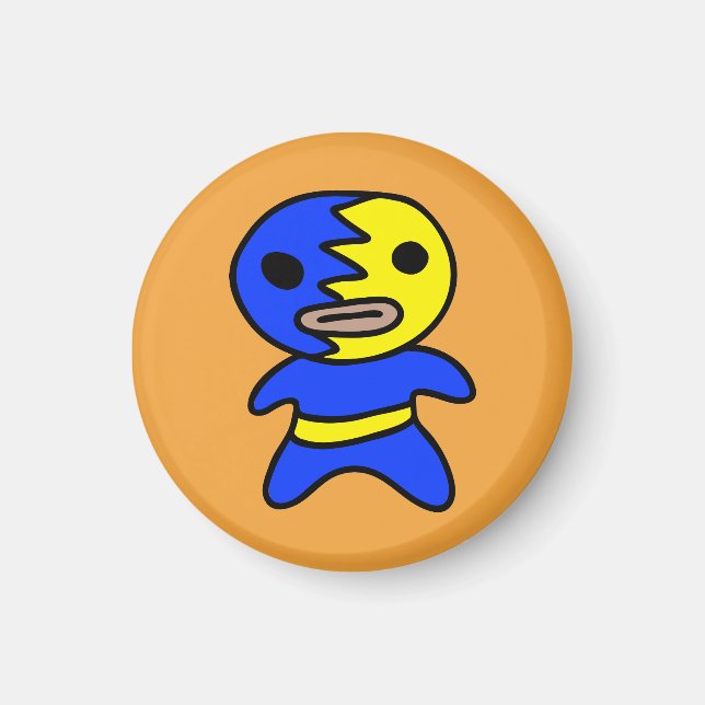 Li'l Lucha Libre Wrestler Magnet (blå Gult) (Framsidan)