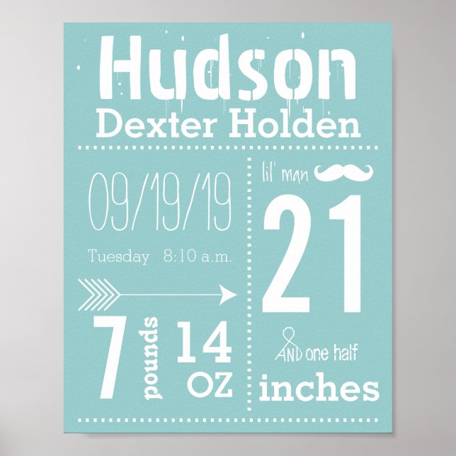 Lil Man Mustache Chalkboard Boy Baby Stat Arrow Poster (Framsidan)