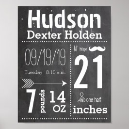 Lil Man Mustache Chalkboard Boy Baby Stat Arrow Poster