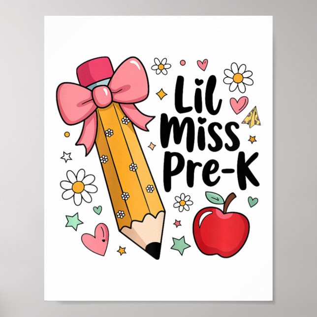Lil Miss Förskola Flickor Penna Båge Första Skolda Poster (Framsidan)